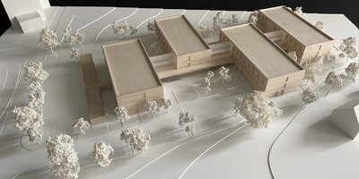 Gebäudemodell des Neubaus der Außenstelle der Landesfinanzschule Bayern in Dinkelsbühl